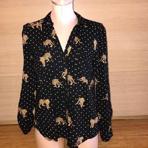 Maeve button down Lepard print blouse.